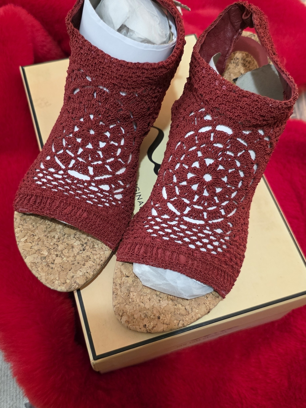 Nina Women’s Crochet Open-Toe Sandals in Deep Red - Stylish Summer Footwear